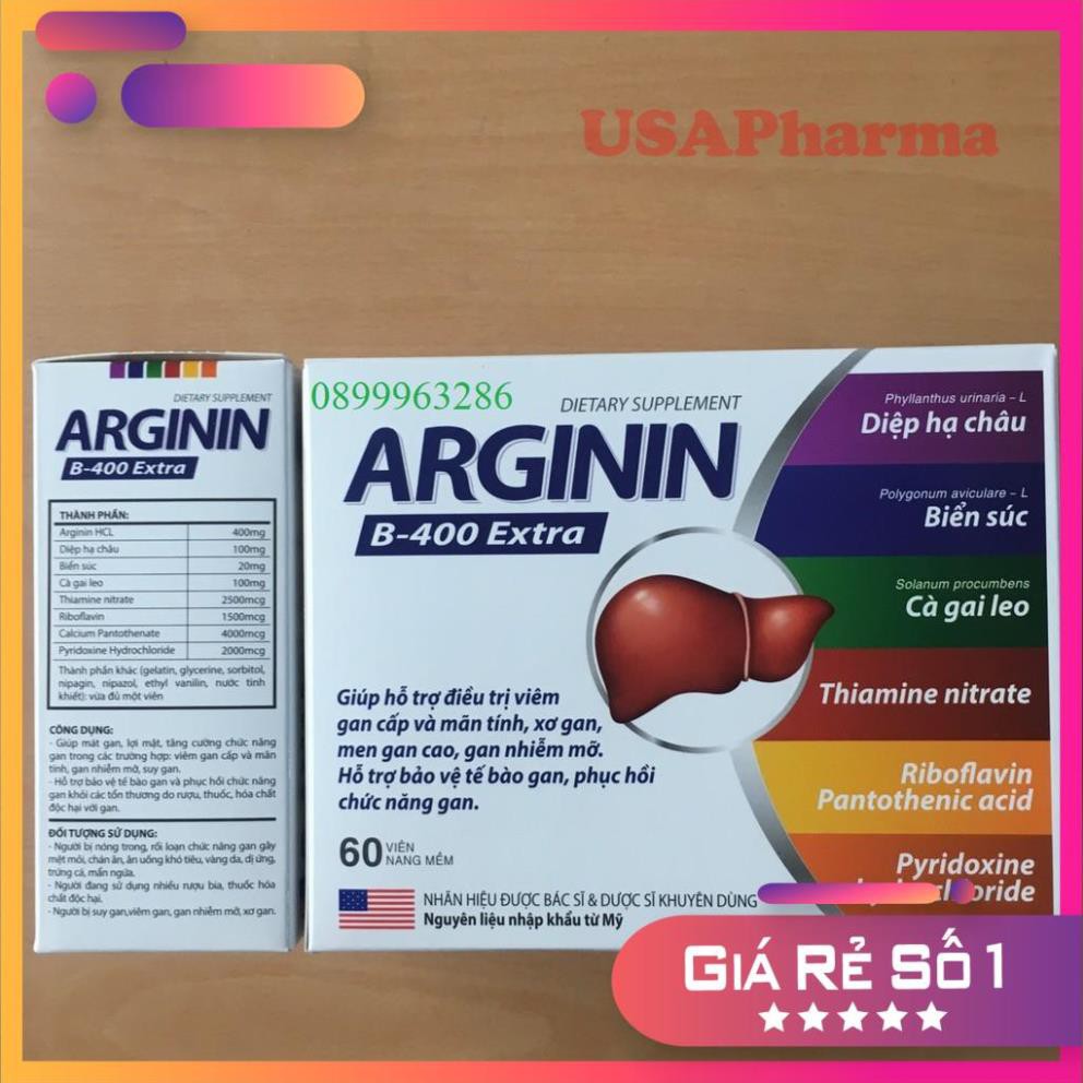 Viên uống ARGININ B-400 EXTRA - Mát gan, bảo vệ và phục hồi chức năng gan do rượu bia thuốc lá - Hộp 60 viên