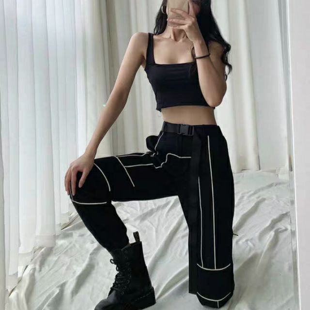 (Có ảnh feedback, sẵn ib) Quần gió Joggers line phản quang phong cách Âu Mỹ cực đẹp