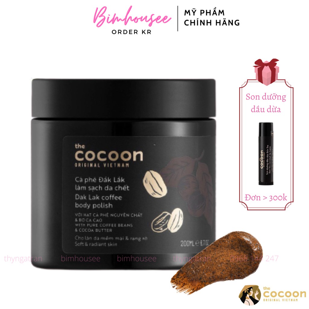 Tẩy da chết body toàn thân COCOON Cà phê Đắc Lắc làm sạch da chết body Đăk Lăk Cocoon 200ml