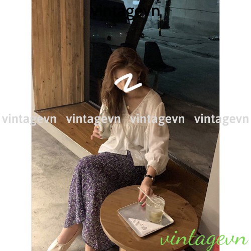 {vintagevn} áo babydoll kaca tiểu thư  tay dài cổ V  A 203 freeship | BigBuy360 - bigbuy360.vn