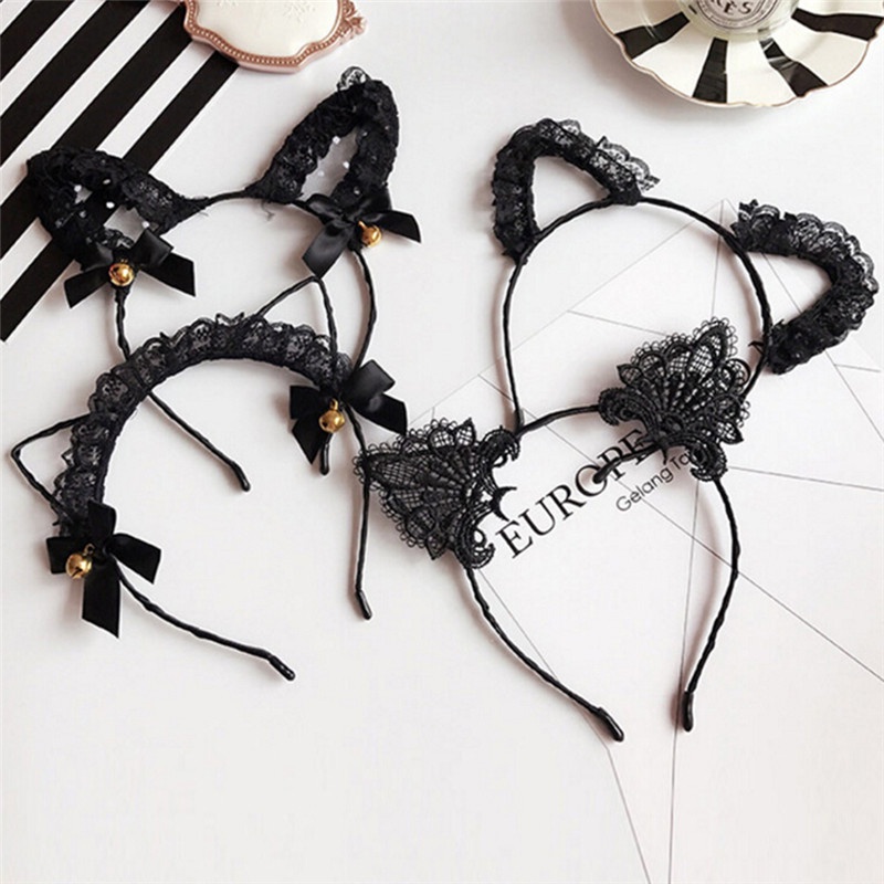 Băng đô tai mèo phối ren xinh xắn cho nữ