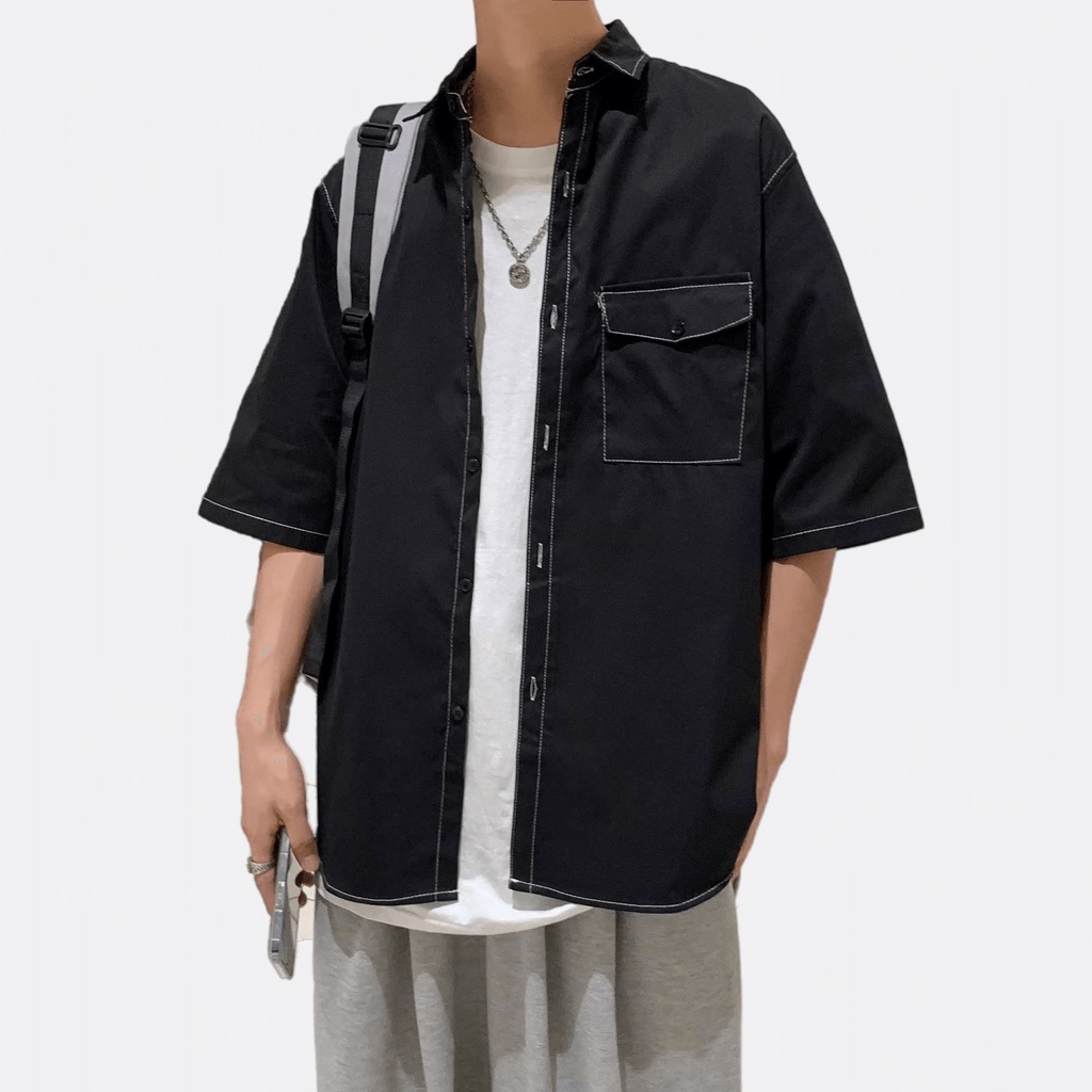 Áo Sơ Mi Ngắn Tay Dáng Rộng Thoáng Khí Phong Cách Hip Hop Nhật Bản Thời Trang Mùa Hè Cho Nam