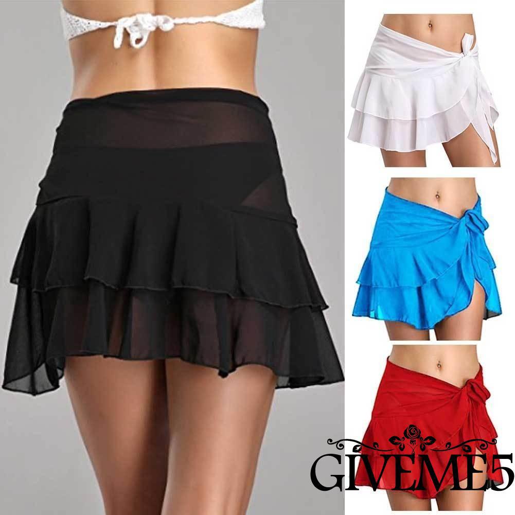 Chân váy nhiều lớp phối nơ che bikini cho nữ