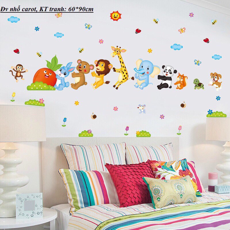 Decal vườn thú thỏ ngồi gốc cây / Giấy dán tường cho bé