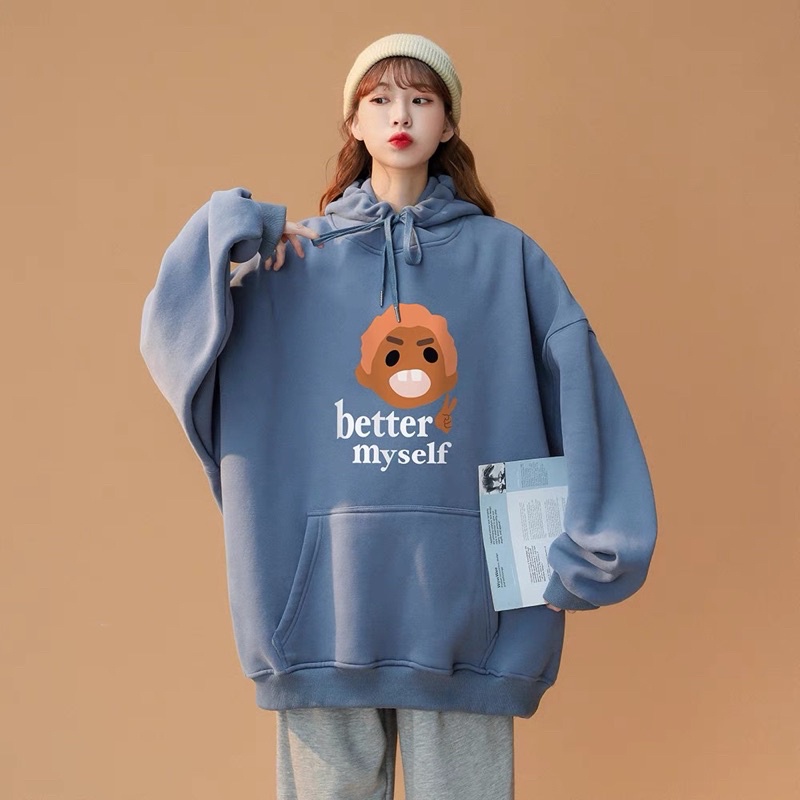 Áo Hoodie Nỉ Bông Chui Đầu Hoạ Tiết better myself