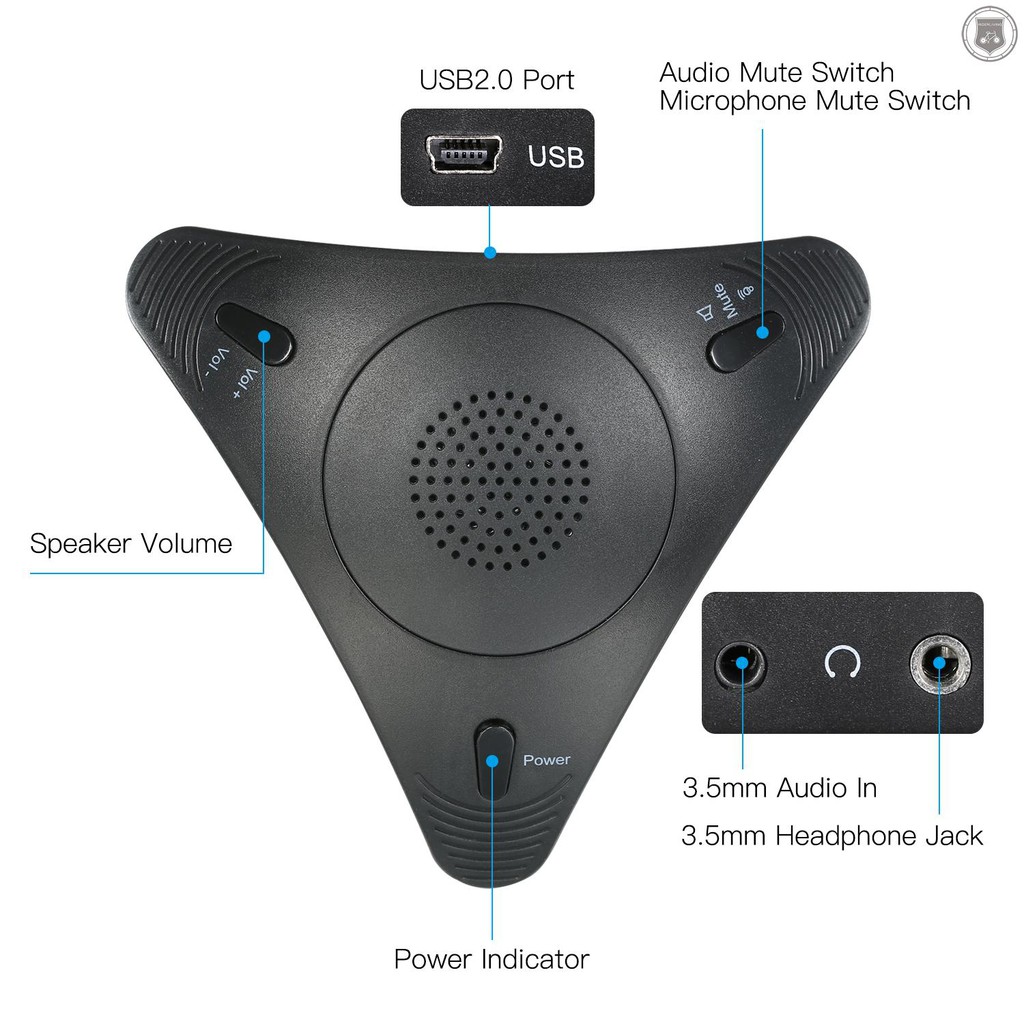 R&L USB Conference Computer Microphone VOIP Omnidirectional Desktop Wired Microphone Built-in Speaker Support Volume Control Mute Function Plug & Play for PC Laptop Office Meeting Video Conference Recording Chatting Online Class Music Playing