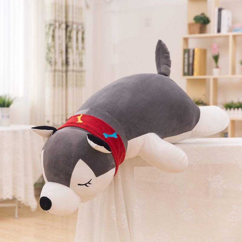 Gối mền chó Husky 3 trong 1, nỉ nhung cực mịn  𝐅𝐑𝐄𝐄𝐒𝐇𝐈𝐏  Bộ chăn gối văn phòng, gấu bông khăn quàng đỏ  kèm mền T2