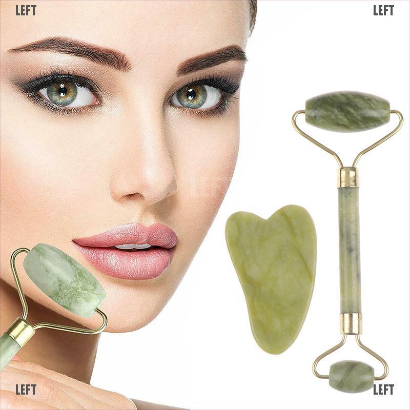 Bộ cây lăn mát xa và tấm cạo bằng đá ngọc bích tự nhiên chăm sóc làn da (Có bán lẻ)