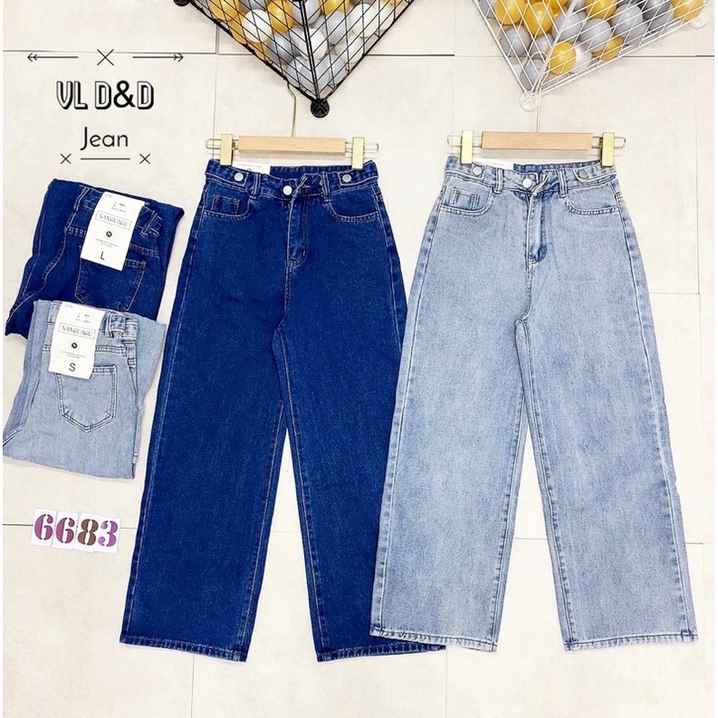 Quần jeans ống suông trơn dáng dài khuy đai, Quần bò cạp cao QJ6683 - NhiNhi Shop