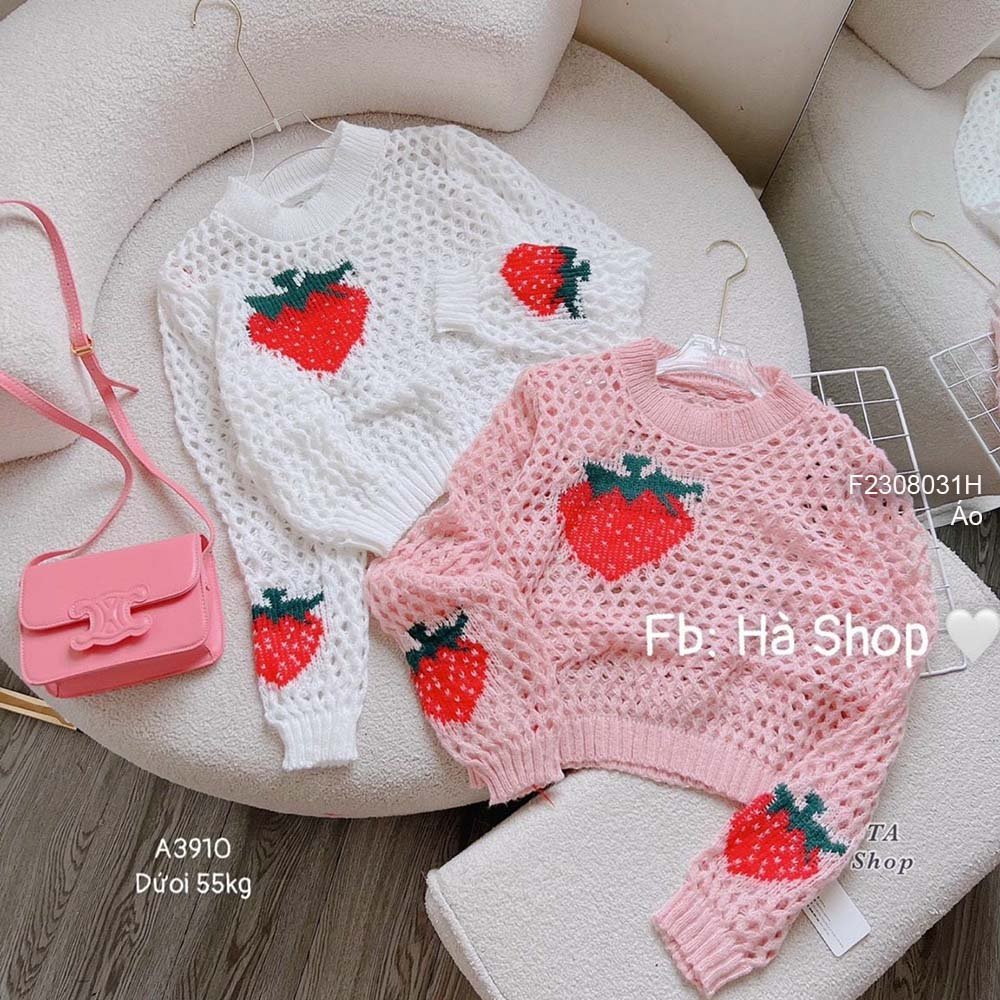 Áo len kiểu lưới phối hình quả dâu tay dài hàng QC!