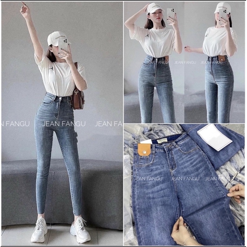 Quần jean skiny tag bò cạp cao hách dáng , quần bò nữ ôm gian  chất jean dày dặn by Jean Fangu cao cấp