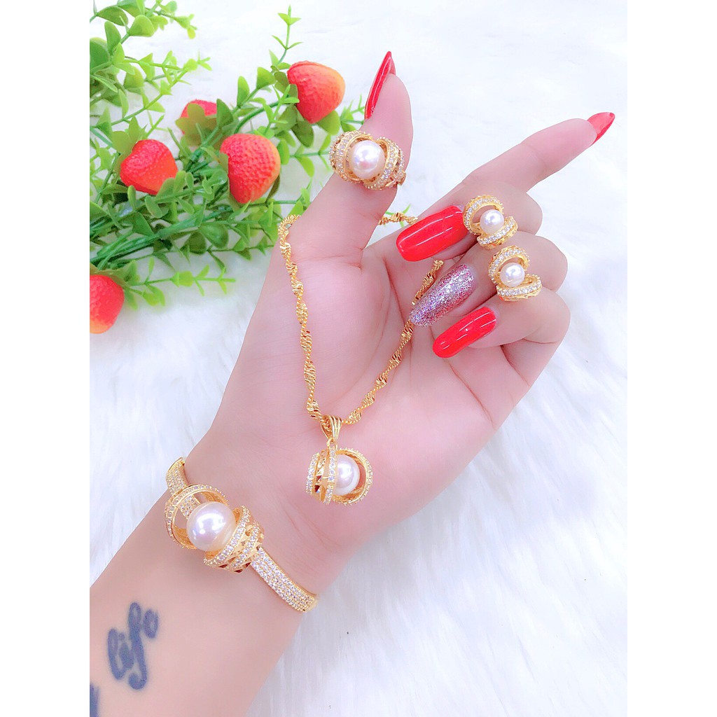 Bộ trang sức hột bẹt 4 món dát vàng 18k EKHM124