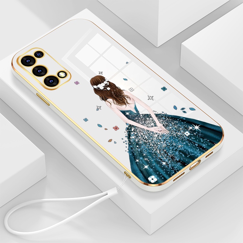 Ốp Điện Thoại Viền Vàng In Họa Tiết Cô Gái Xinh Đẹp Cho OPPO reno 5 6Z 4 8z 8 8T 6 Pro 7 7z 3 2 2F Z