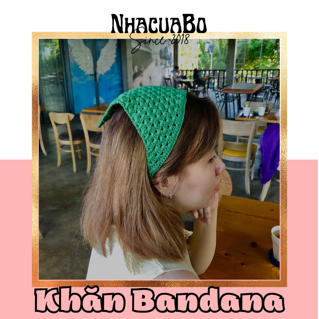 [Nhận làm mẫu theo yêu cầu] Khăn Bandana Đội Đầu Bằng Len Móc Thủ Công