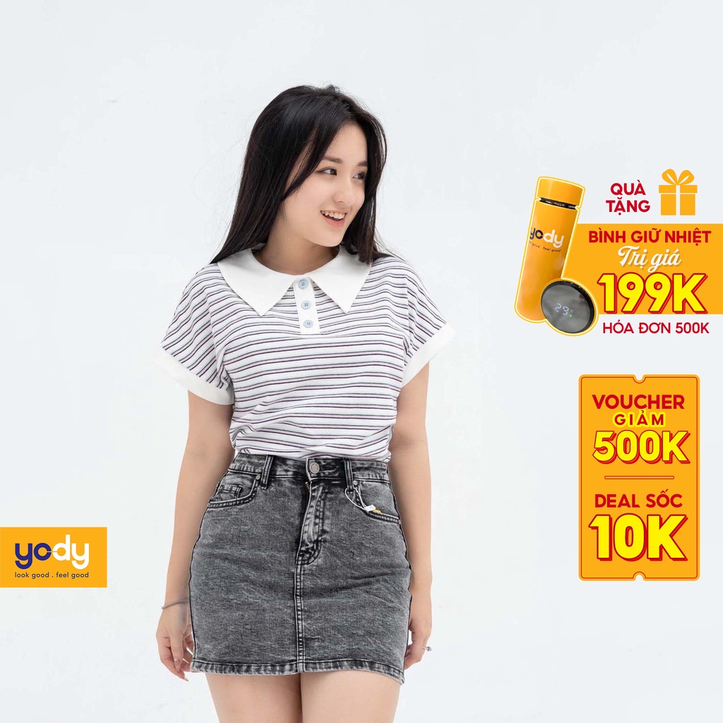 Áo Polo Yody nữ liền tay kẻ ngang APN3758