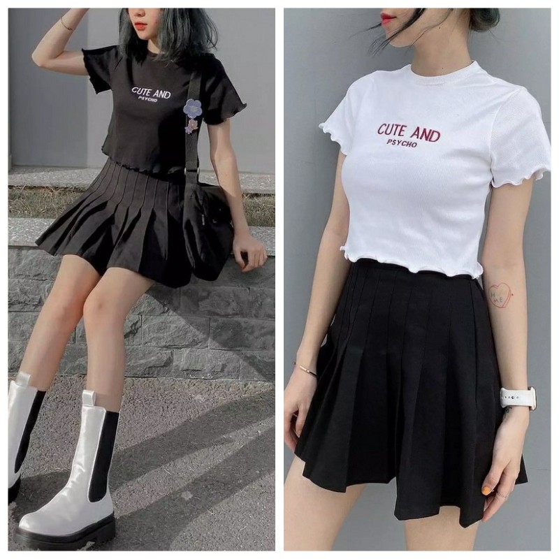 Áo croptop nữ ôm kiểu viền bèo VIETCEN áo crtop ngắn tay CUTE 2 màu trắng đen chất thun đẹp mịn mát | BigBuy360 - bigbuy360.vn