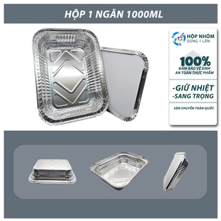 Set 10 hộp nhôm 1 ngăn 1000 ml (khay giấy bạc có nắp) - Chứng nhận VS ATTP - Đựng thực phẩm dùng 1 lần