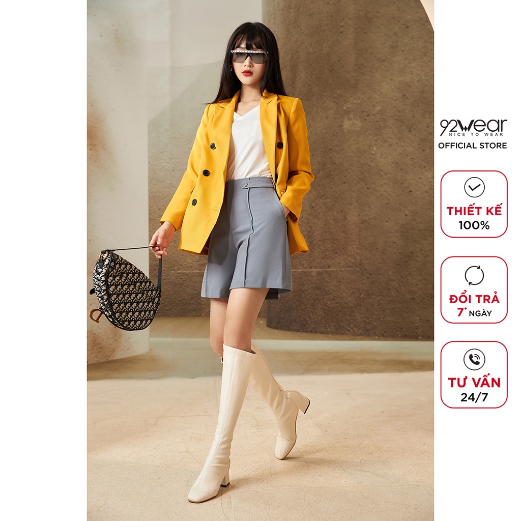 Áo vest blazer nữ 92WEAR dài tay hai hàng khuy trẻ trung hiện đại VBW1137