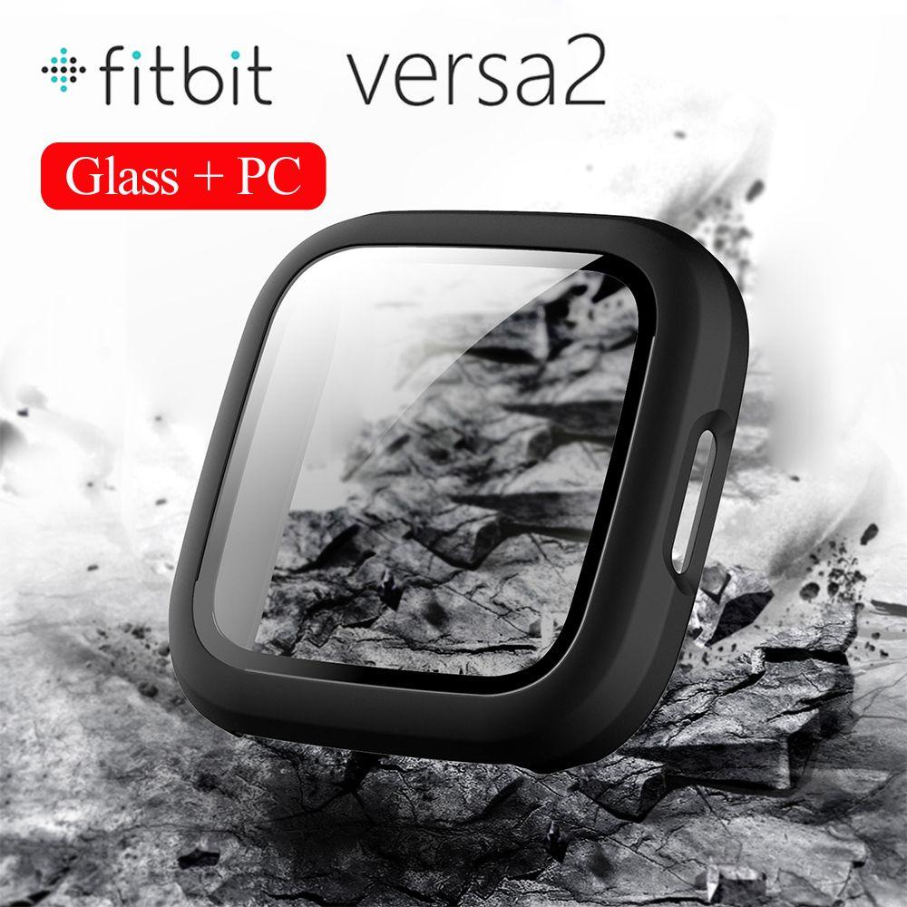 Ốp Bảo Vệ Mặt Đồng Hồ Thông Minh Bằng PC Cứng Nhám Siêu Mỏng Mạ 9H Kèm Kính Cường Lực Cho Fitbit Versa 2