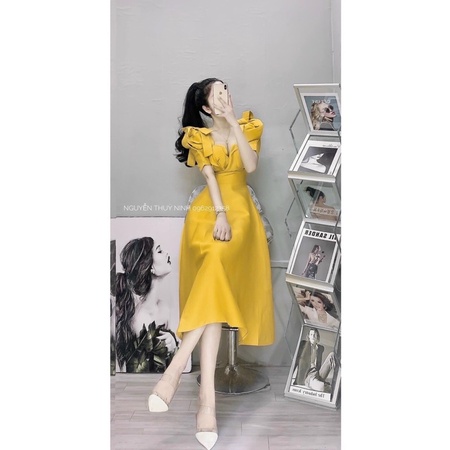 Đầm trắng dài qua gối đi tiệc cưới D349 - Shop Táo Đỏ Bigsize che bụng