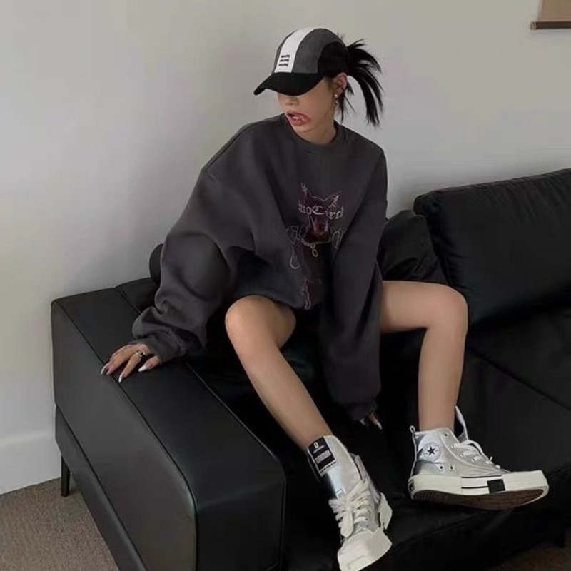 Áo Hoodie Tay Dài In Họa Tiết Thời Trang Trẻ Trung 191044Áo Thun Dáng Suông Đơn Giản Thời Trang Cho Cặp Đôi