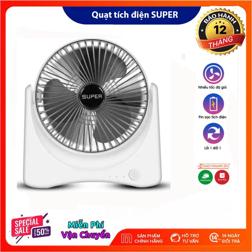 Quạt Tích Điện mini SUPER, Sac Tích điện, 3 Chế Độ Gió Mạnh Mẽ, Nhỏ gọn Tiện Lợi, pin 5-6h