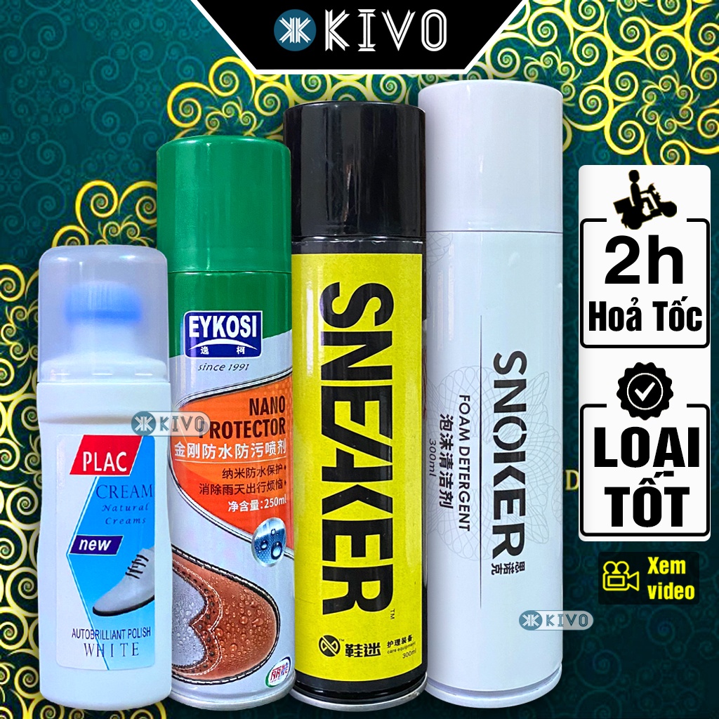 Vệ Sinh Giày Snoker 300ml, Plac - Xịt Chống Thấm Giày Sneaker, Eykosi - Tẩy Trắng Giày Kivo