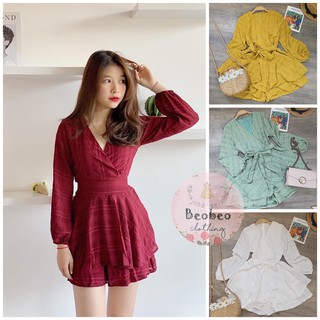 Jump xoè tầng tay bo phồng cột nơ eo 4 màu ulzzang
