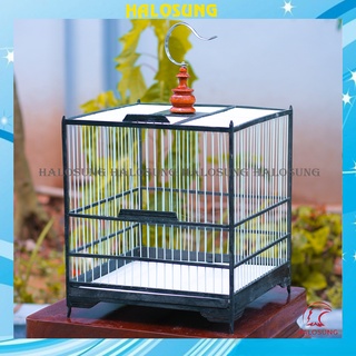 Lồng chim chào mào Halosung lồng chim vuông gỗ cao cấp kèm phụ kiện LC68