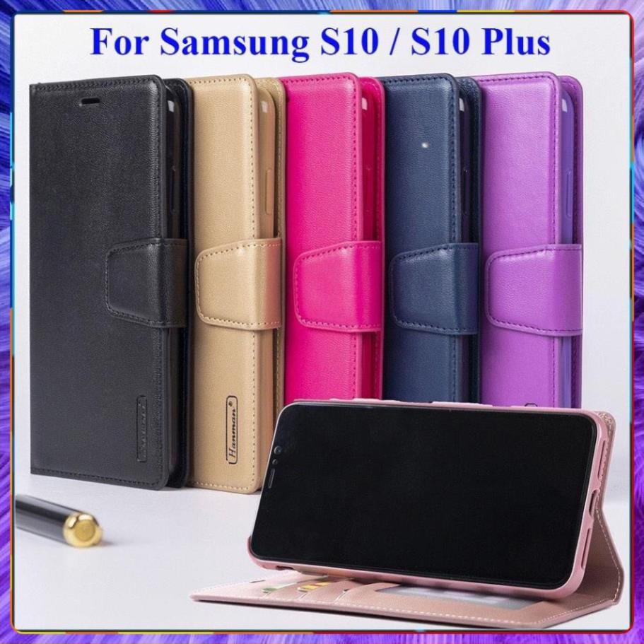 [FreeShip] Bao da dạng ví Samsung S10, Samsung S10 Plus hiệu Hanman cao cấp, ngăn đựng thẻ ATM tiền tiện lợi