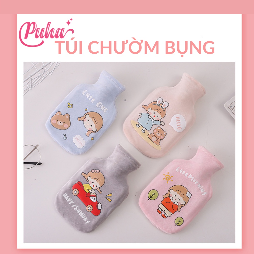 Túi chườm nóng ấm đa năng PUHA 350ml, chườm nóng đau bụng kinh cho nữ, túi sưởi ấm giữ nhiệt hiệu quả