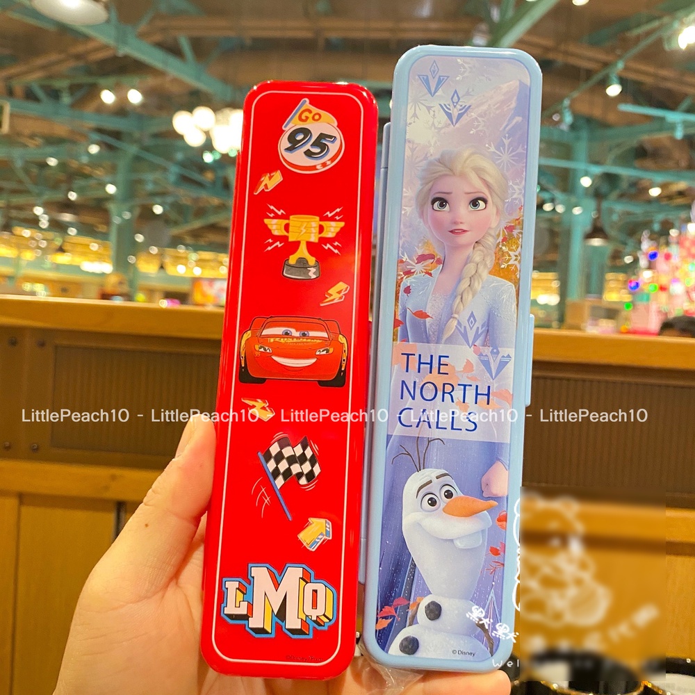 Set muỗng đũa Disney Inox 304 kèm hộp hình Elsa Frozen Car Mcqueen cho trẻ em bé trai gái