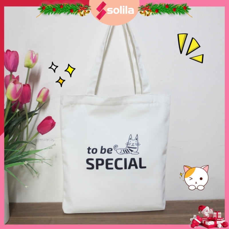 Túi tote vải canvas có khóa miệng in hình To be special cá tính