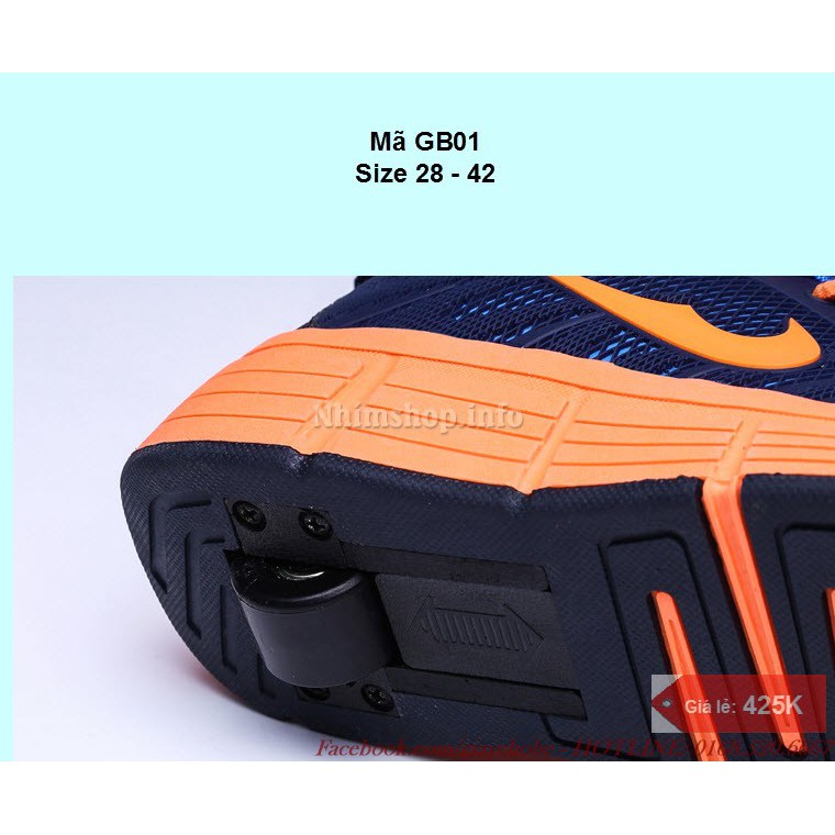 Giày thể thao bánh xe loại 2 bánh gót cho bé trai GB01