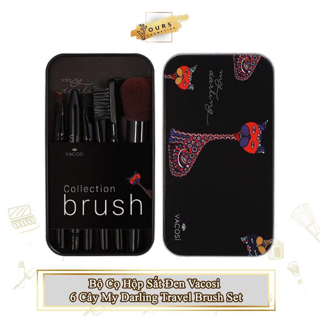 [Đại Lý Chính Thức] Bộ Cọ Hộp Sắt Đen - Đỏ Vacosi 6 Cây My Darling Travel Brush Set