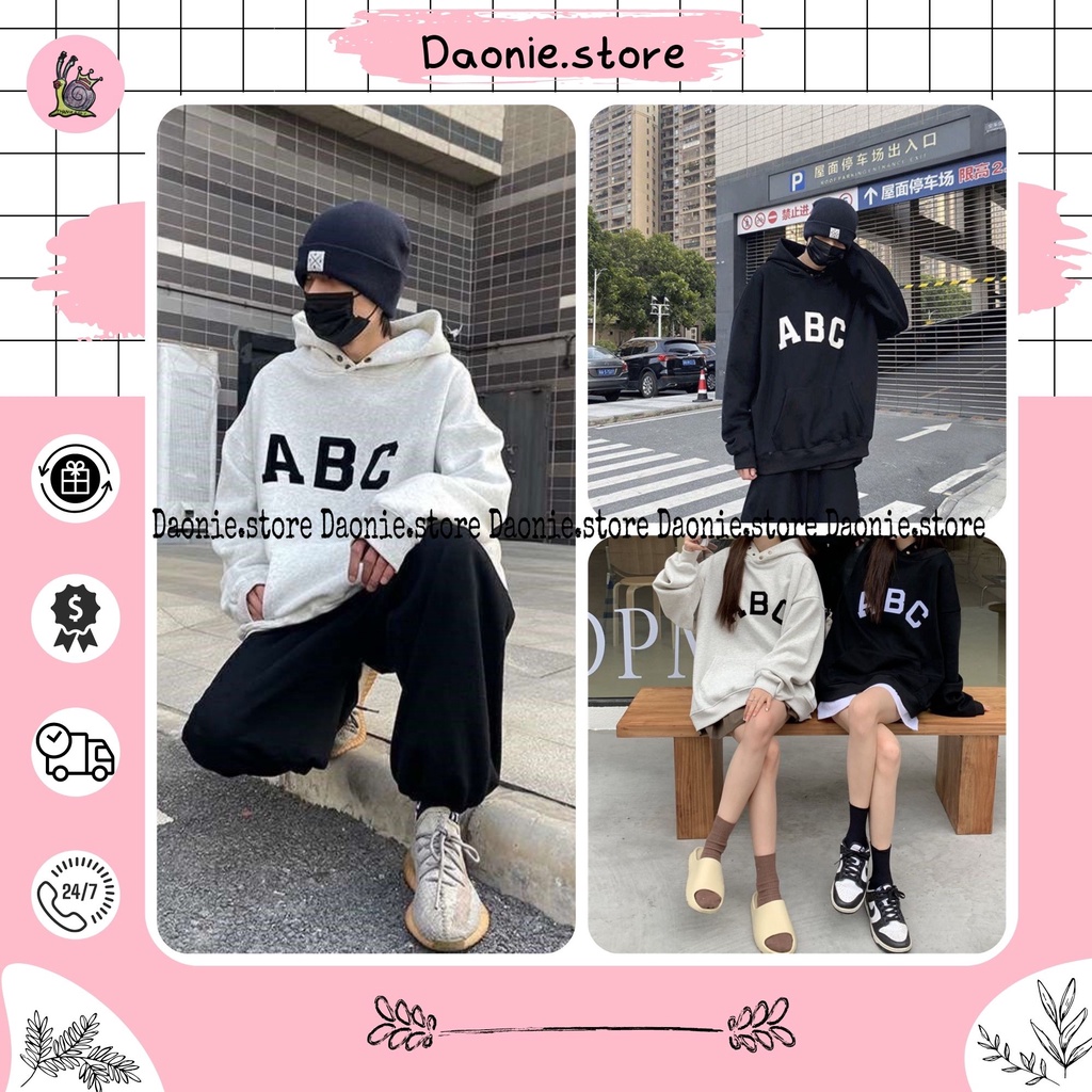 Áo Nỉ Nam Nữ Hoodie  ABC Form Rộng [FREESHIP] ♥ Sweater tay bồng unisex, thun có mũ in chữ cái cá tính Ulzzang ♥ | BigBuy360 - bigbuy360.vn