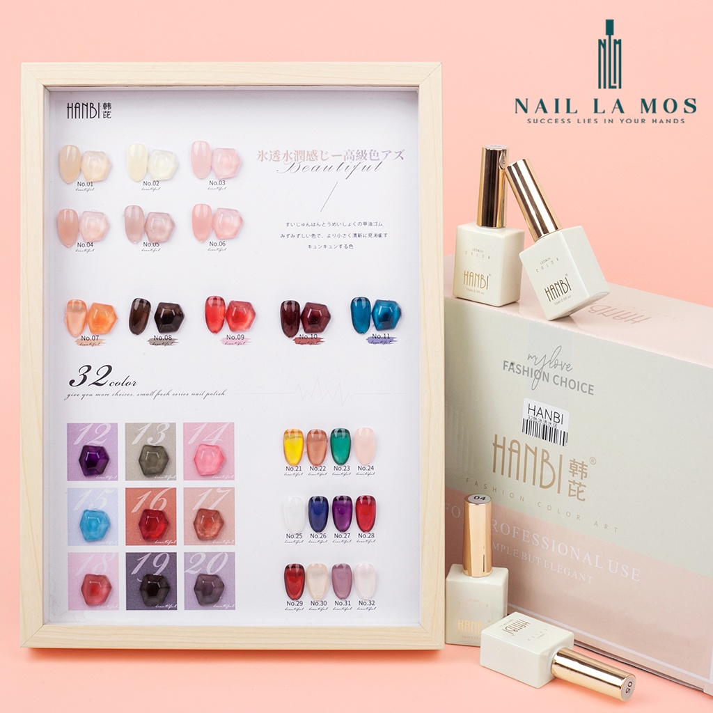 Set sơn thạch Hanbi chính hãng 32 màu - sơn gel thạch chất đậm đặc, lên màu chuẩn (tặng kèm bảng màu)