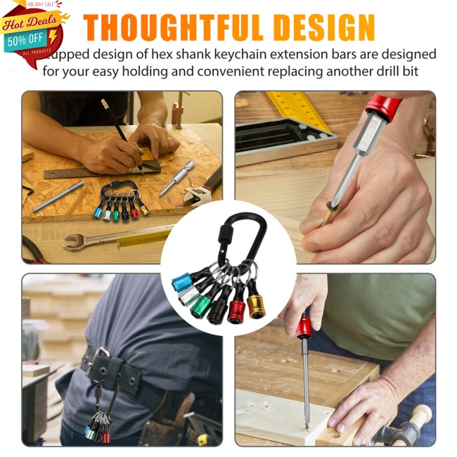 Bộ 6 Giá Đỡ Mũi Khoan Lục Giác 1/4&quot; Bằng Kim Loại Thiết Kế Dạng Móc Khóa Tiện Dụng