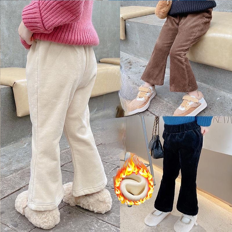 Quần dài ống loe vải nhung dày dặn giữ ấm thời trang thu đông cho bé gái