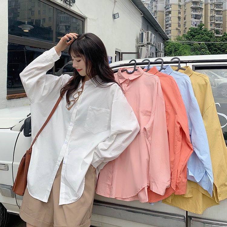 COZOK Áo Sơ Mi Tay Dài Dáng Rộng Kiểu Dáng Đơn Giản Hợp Thời Trang