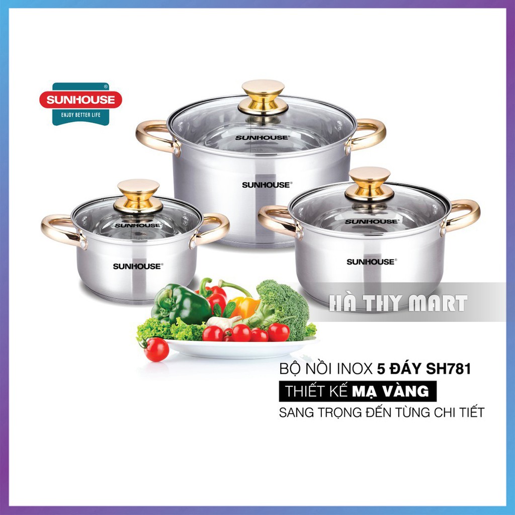 Bộ 3 Nồi Nấu Bếp Từ SUNHOUSE SHD781 Inox 5 Đáy