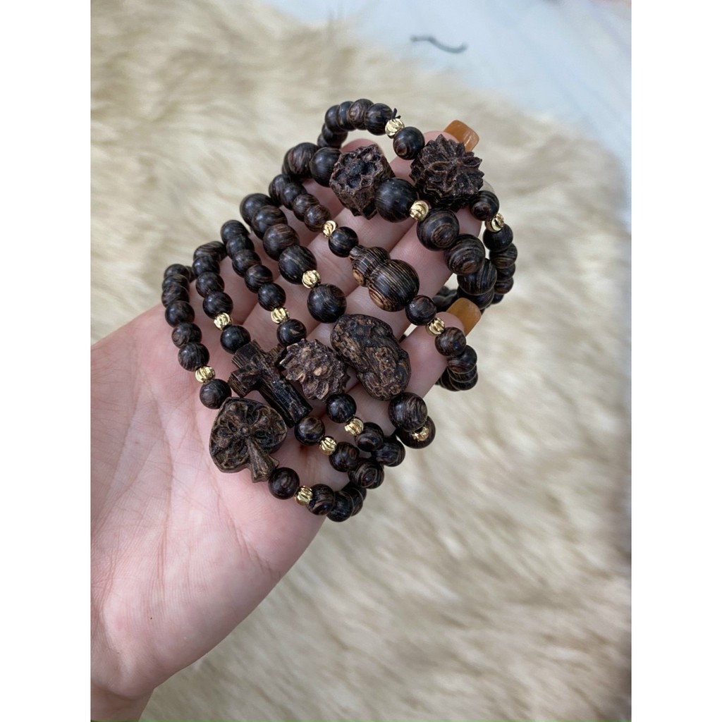 Vòng Trầm Hương Phong Thủy - Mix Thánh Giá - Trầm Hương Sánh Chìm