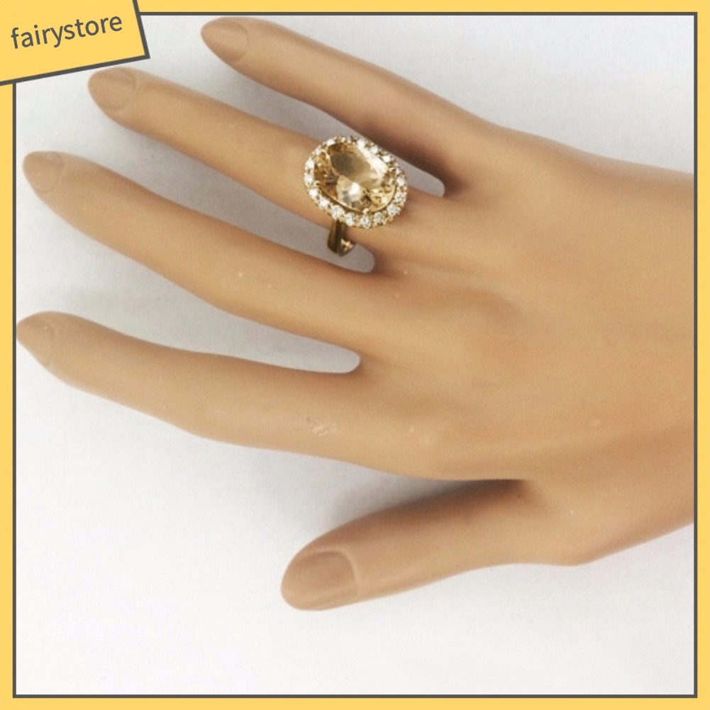 Nhẫn Hợp Kim Đính Đá Topaz Nhân Tạo Hình Bầu Dục Thời Trang