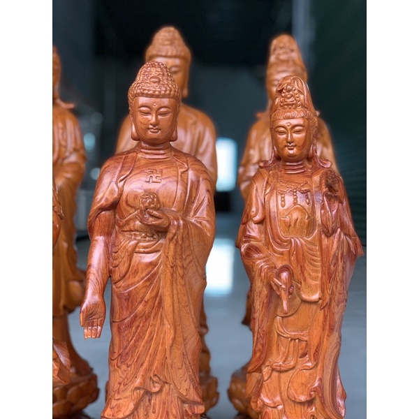 Bộ Tam Thánh Phật đứng gỗ hương cao 40-50 giá rẻ