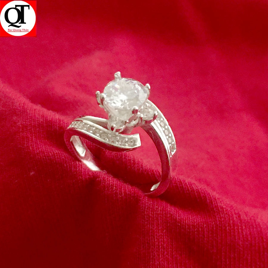 Nhẫn nữ thời trang ổ cao gắn đá rico cao cấp chất liệu bạc ta trang sức Bạc Quang Thản – QTNU89