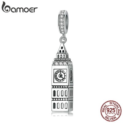 Hạt Trang Sức Bamoer Chốt Bạc 925 Hình Tòa Nhà Anh Quốc Độc Đáo Tiện Lợi Dùng Làm Vòng Đeo Tay