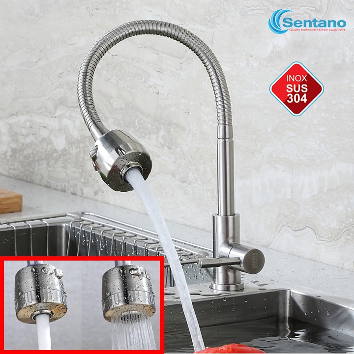 Vòi rửa chén LẠNH LÒ XO dẻo 100% inox 304 SENTANO MSP STN-504