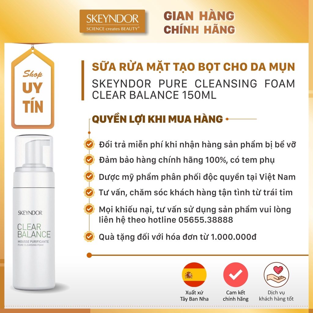 Sữa rửa mặt tạo bọt cho da mụn SKEYNDOR Pure Cleansing Foam Clear Balance 150ml | BigBuy360 - bigbuy360.vn