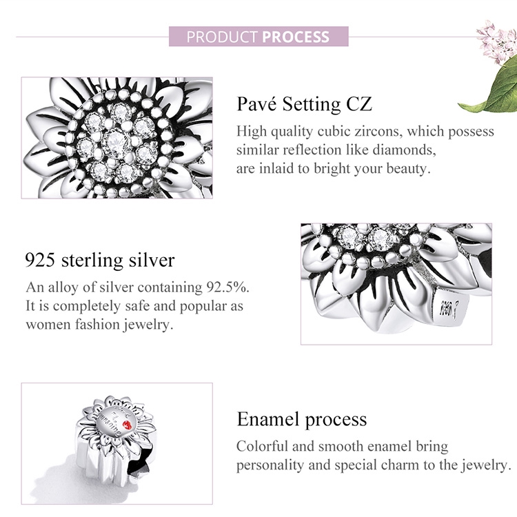Hạt Trang Sức Bamoer bạc 925 Hình Hoa Hướng Dương Dùng Làm Vòng Đeo Tay Cho Phụ Nữ