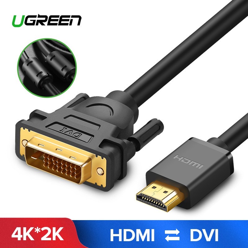 Cáp HDMI to DVI 24+1 Cao Cấp Ugreen 30116 10135 10136 10137 HD106 màu đen (2 chiều)